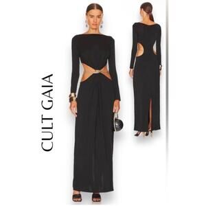 CULT GAIA Gold Chain Cut Out Grecia Gown Maxi Dress in Black